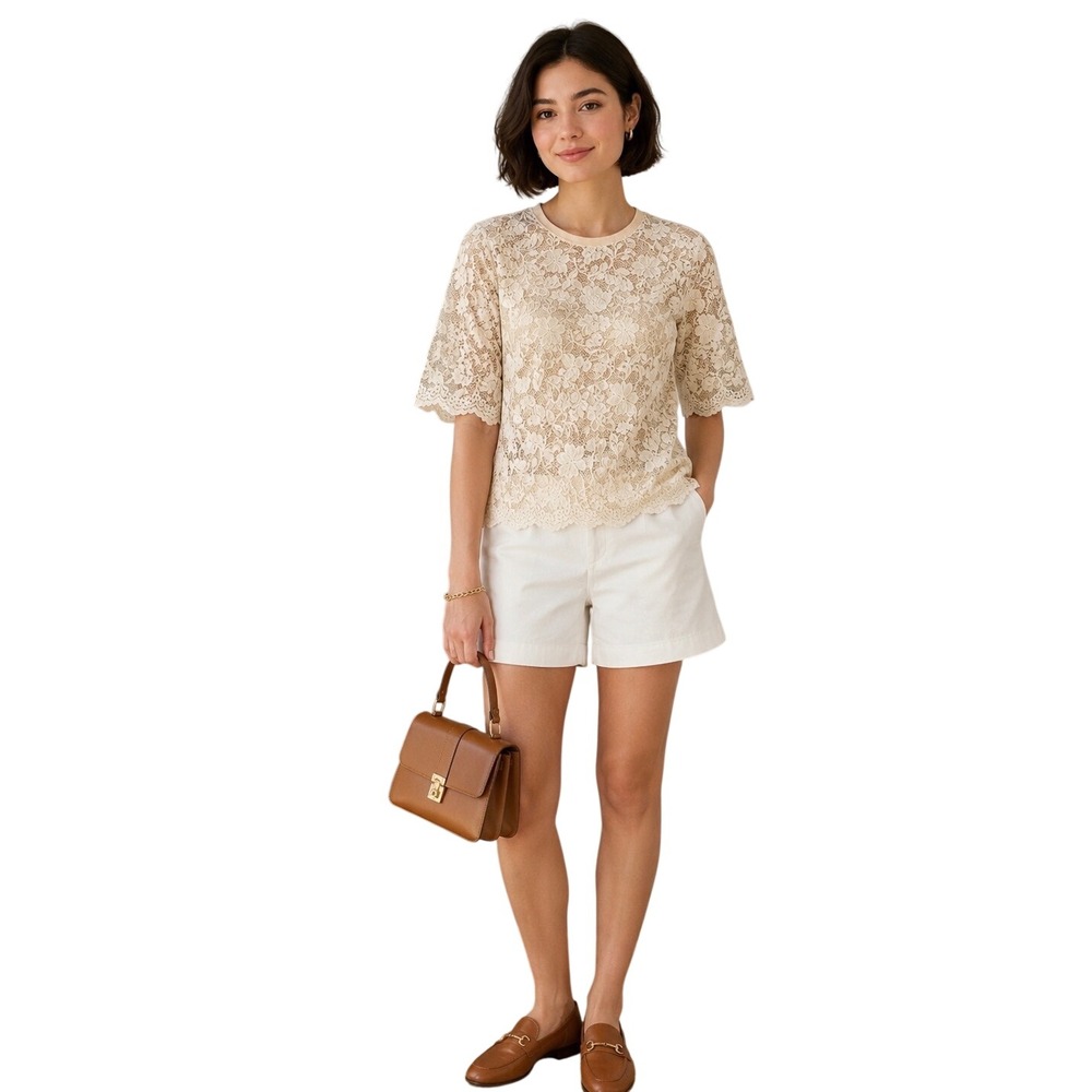 Dolan Left Coast Cream Floral Lace Top XL Romantic Cottagecore Feminine Scallop